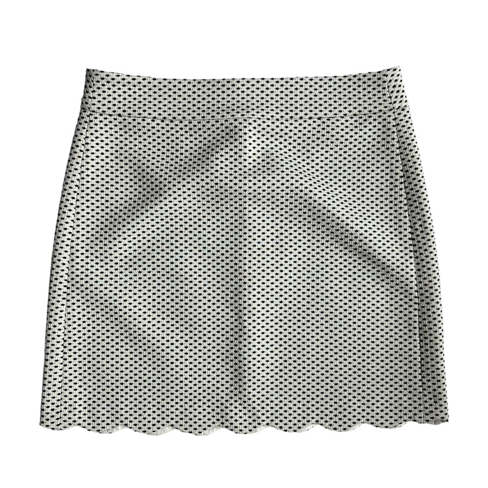 Loft Scallop Hem Mini Skirt Black & White Preppy Polka Dot Women's Size 4 EUC